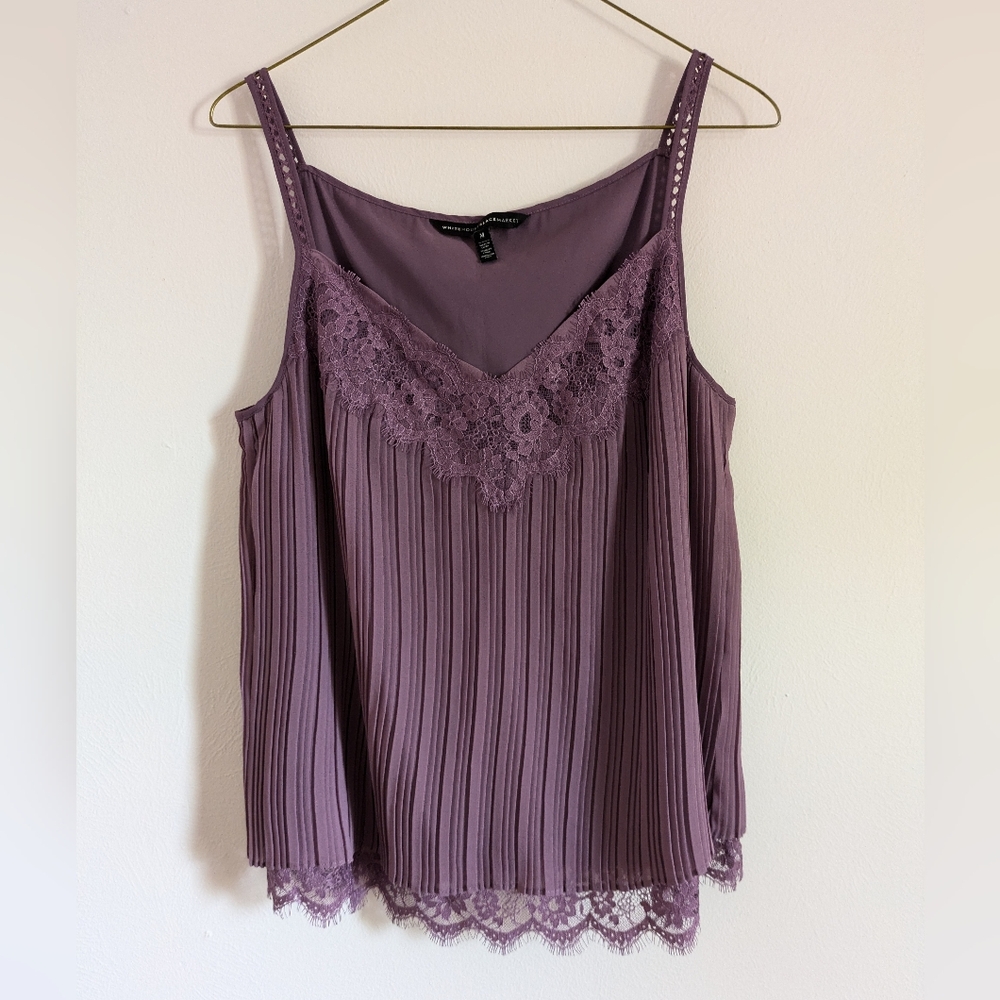 White House Black Marker Purple Lace Trim Cami Top
